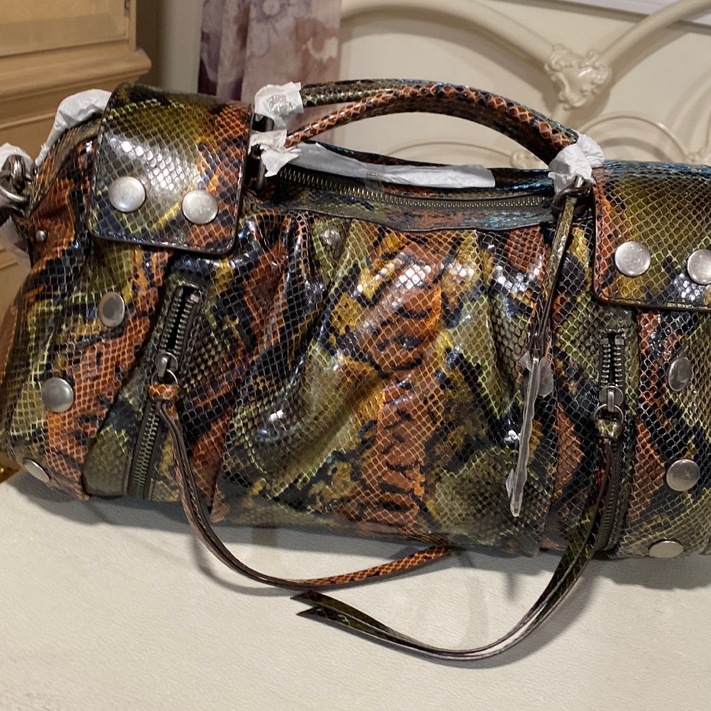 A gorgeous new Botkier satchel in Amazonia snake cafeskin with tags.